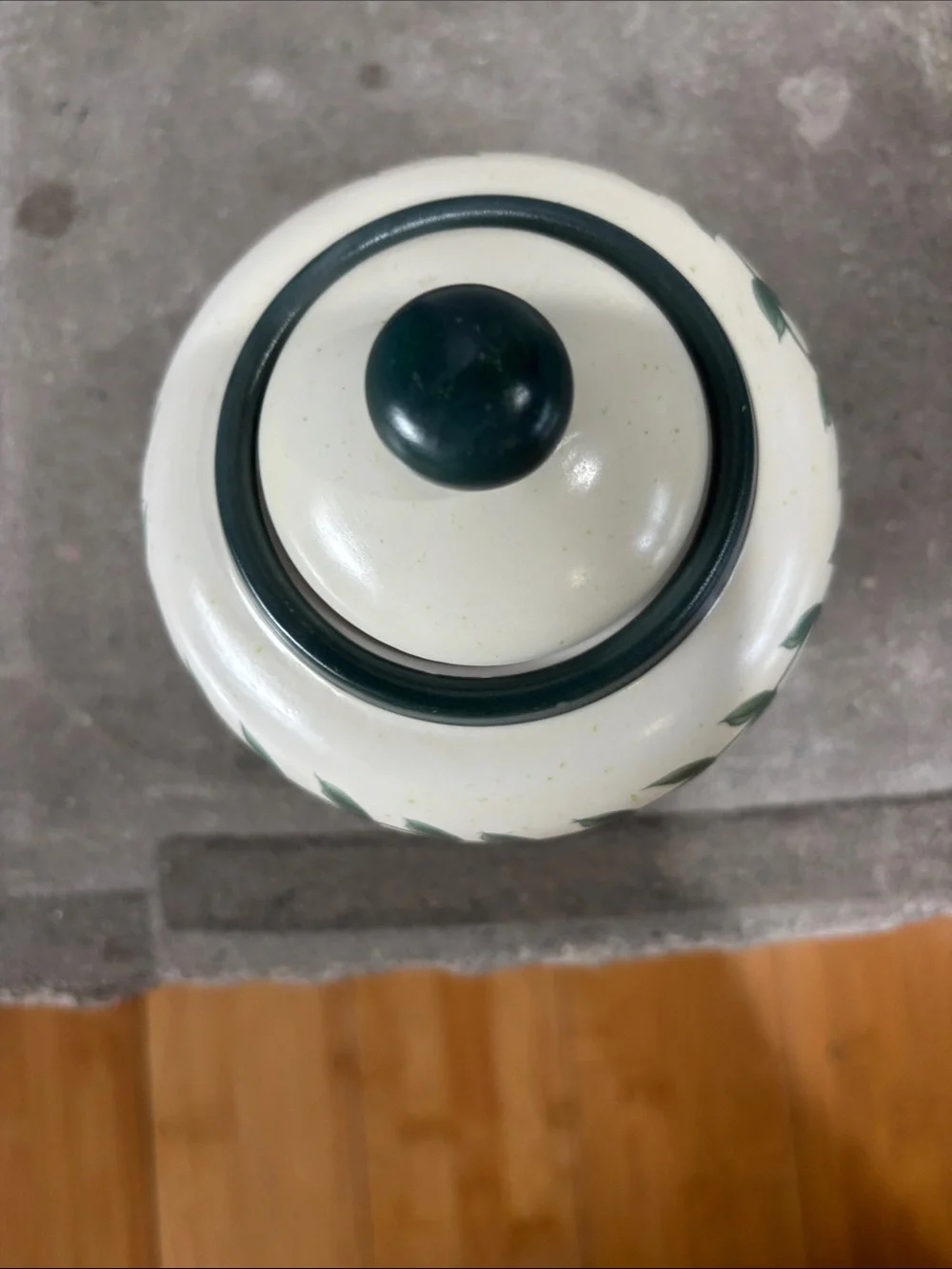 Cream Ceramic Joy Jar with Green Leaf Trim